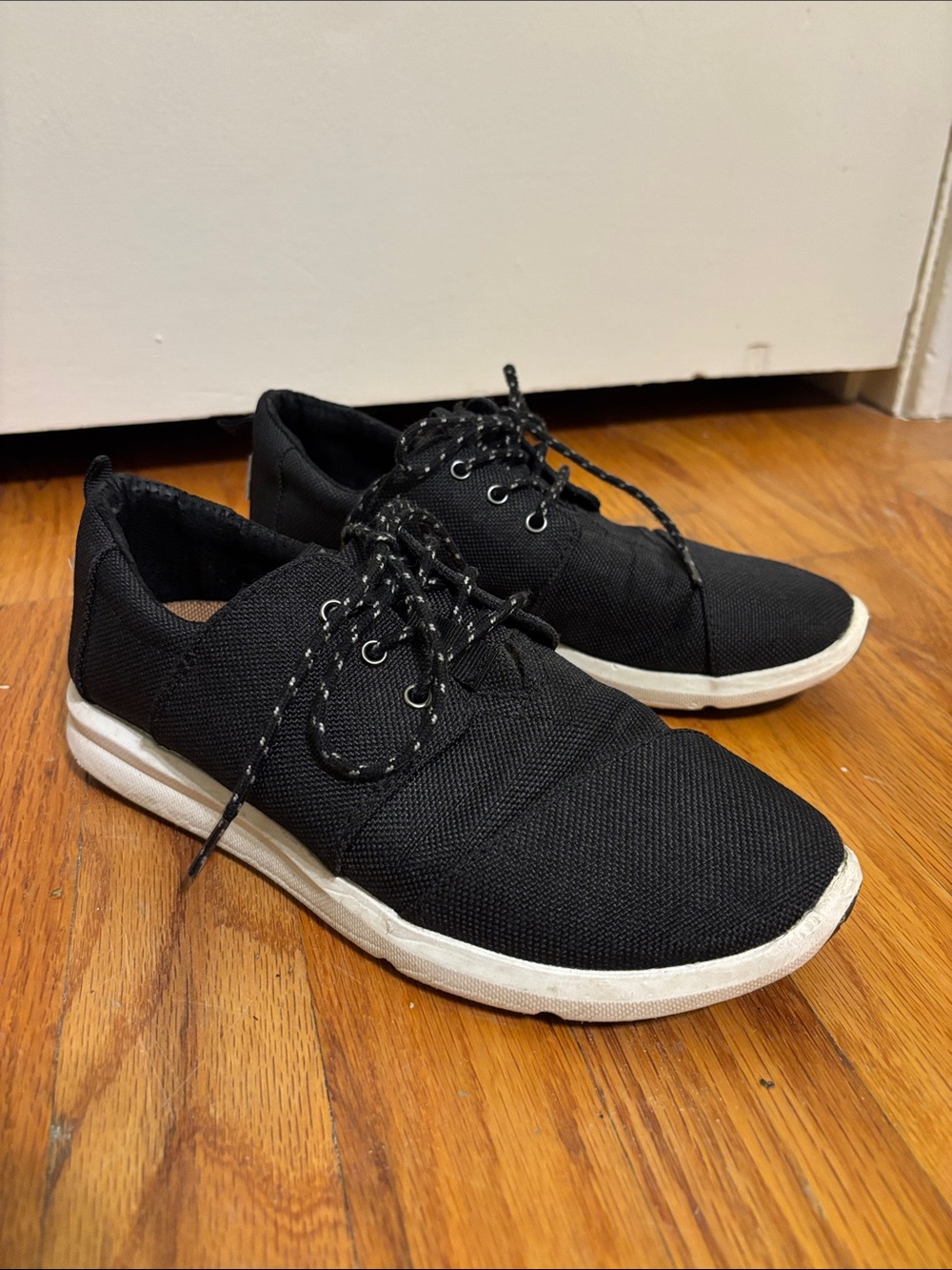 Toms Black Lace-Up Women's Sneakers with White Soles